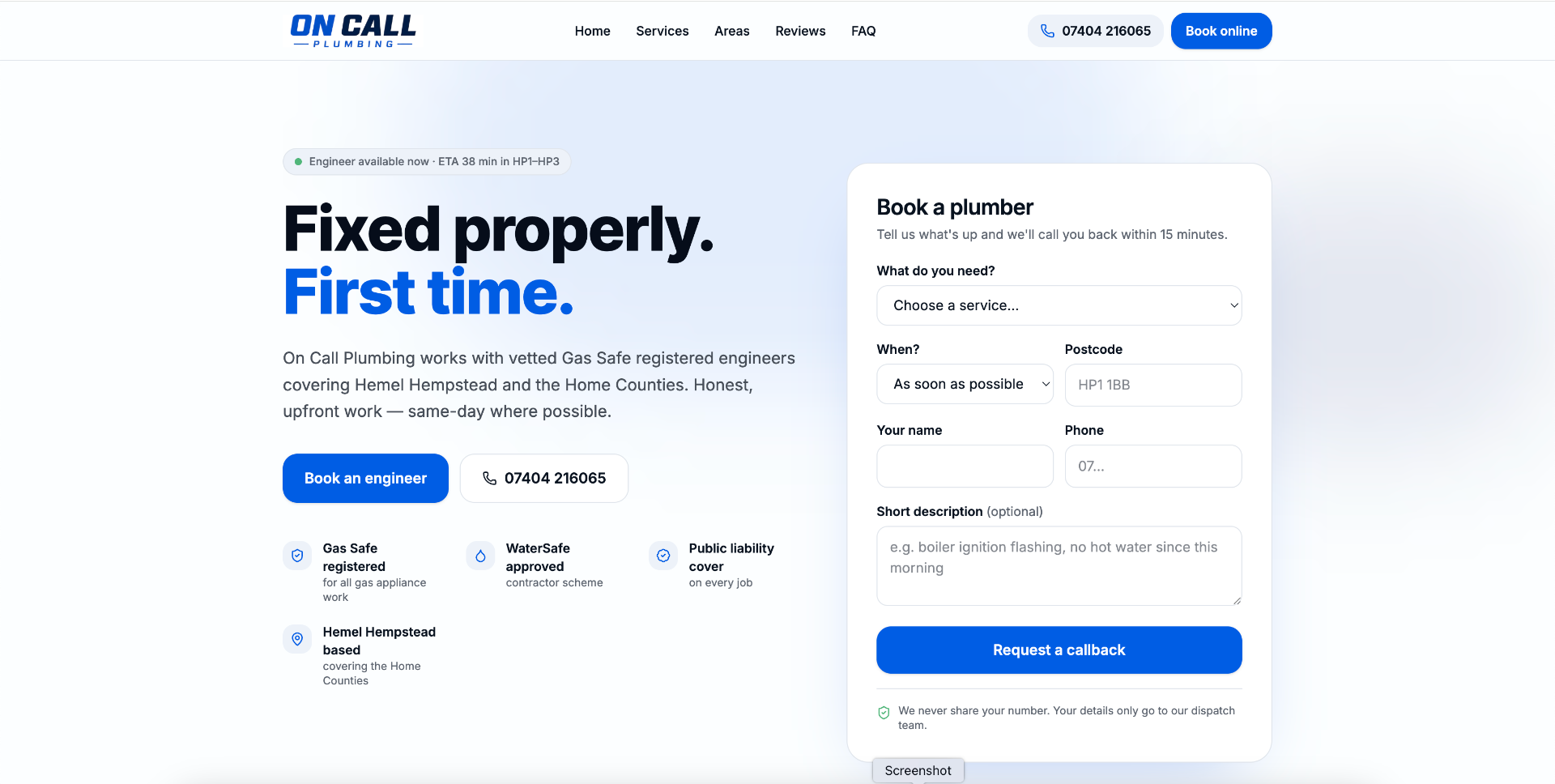 On Call Plumbing website by Elevation Media