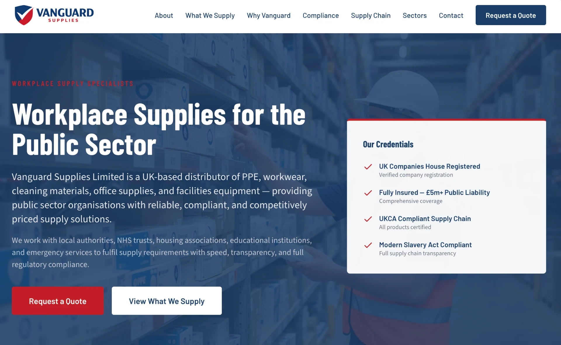 Vanguard Supplies website by Elevation Media