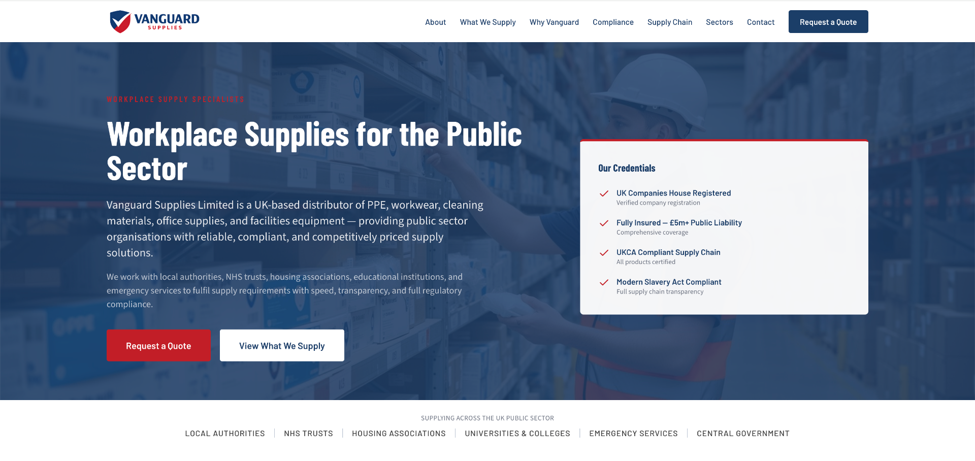 Vanguard Supplies - B2B / Public Sector Website by Elevation Media